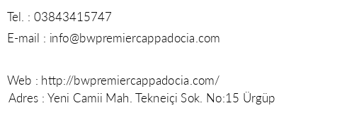 Best Western Premier Cappadocia telefon numaralar, faks, e-mail, posta adresi ve iletiim bilgileri